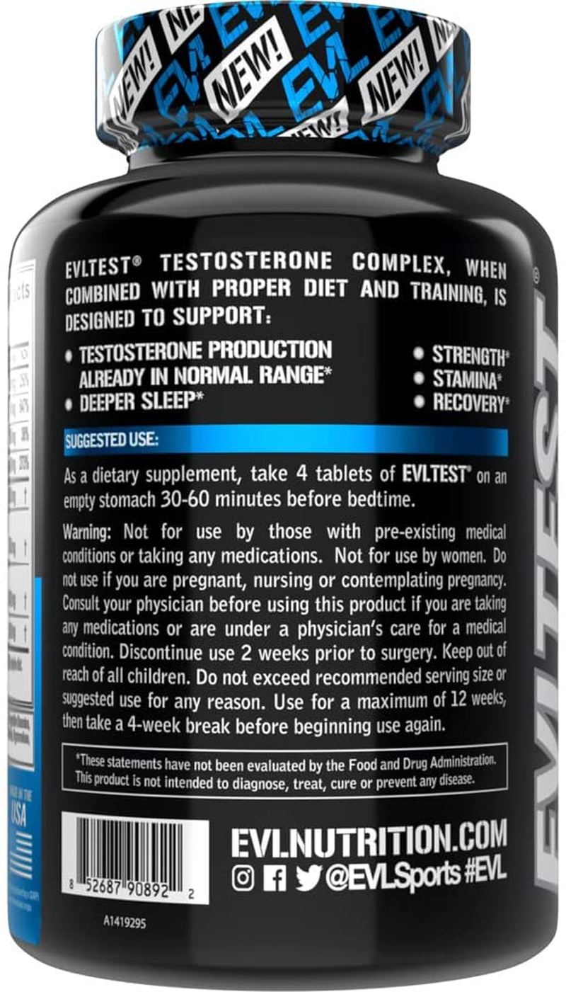 Nutrition Testosterone Booster for Men, EVLTEST Supports Healthy Testosterone Levels, Hormone Balance, Muscle Strength and Stamina, Boost Performance and Recovery, 120 Tablets (30 Servings)