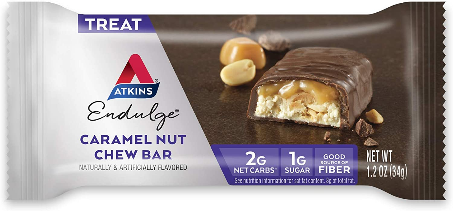 Endulge Treat Caramel Nut Chew Bar. Rich & Decadent Treat. Keto-Friendly. (5 Bars)