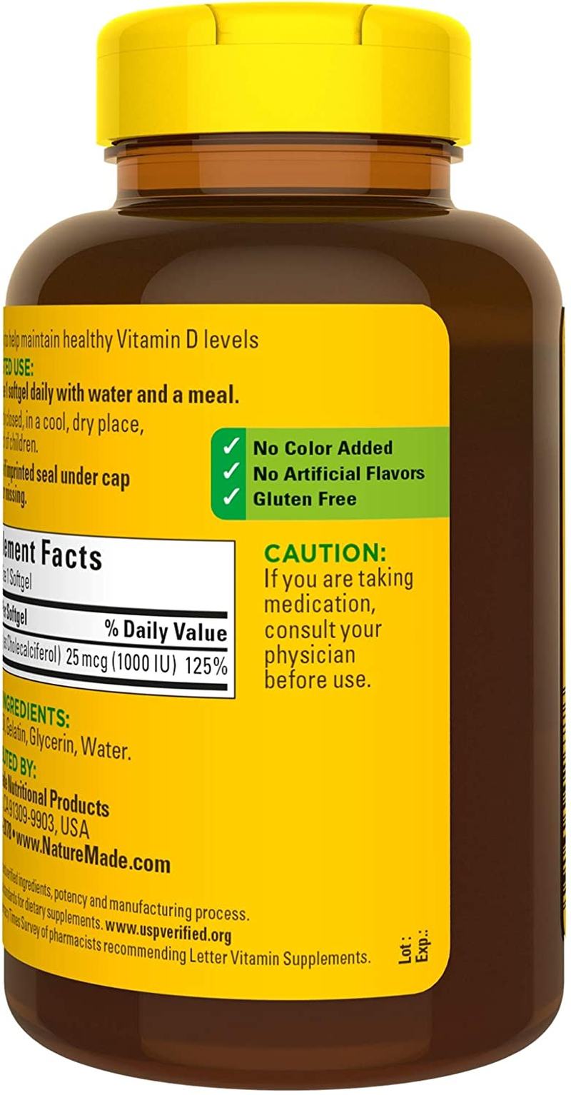 Vitamin D3, 300 Softgels, Vitamin D 1000 IU (25 Mcg) Helps Support Immune Health, Strong Bones and Teeth, & Muscle Function, 125% of the Daily Value for Vitamin D in One Daily Softgel