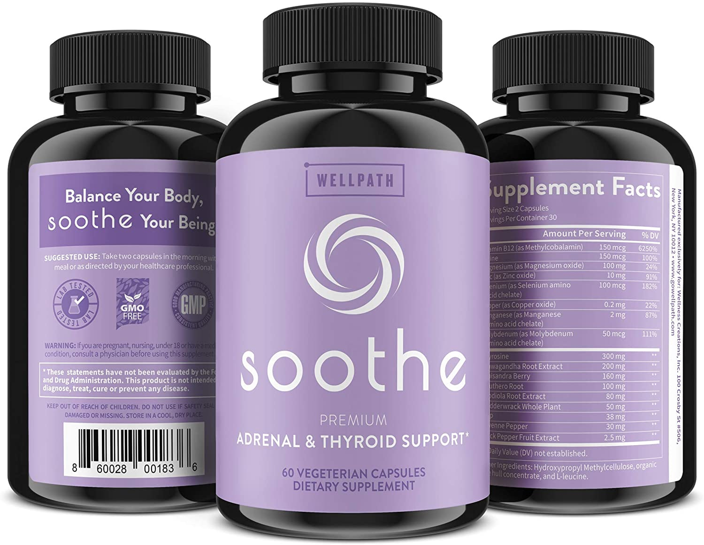 Soothe Thyroid Support & Adrenal Support Supplement - Cortisol Manager - Supports Energy, Metabolism, Adrenal Fatigue & Stress Response - 60 Ct by