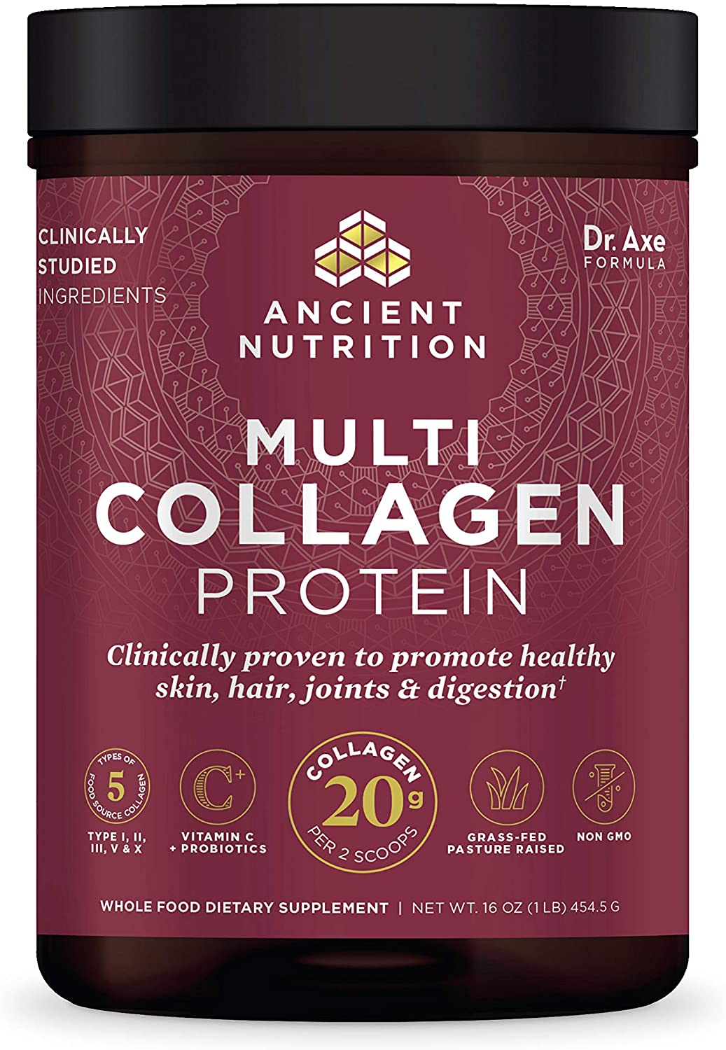 Collagen Powder Protein with Probiotics by , Unflavored Multi Collagen Protein with Vitamin C, 45 Servings, Hydrolyzed Collagen Peptides Supports Skin and Nails, Gut Health, 16Oz