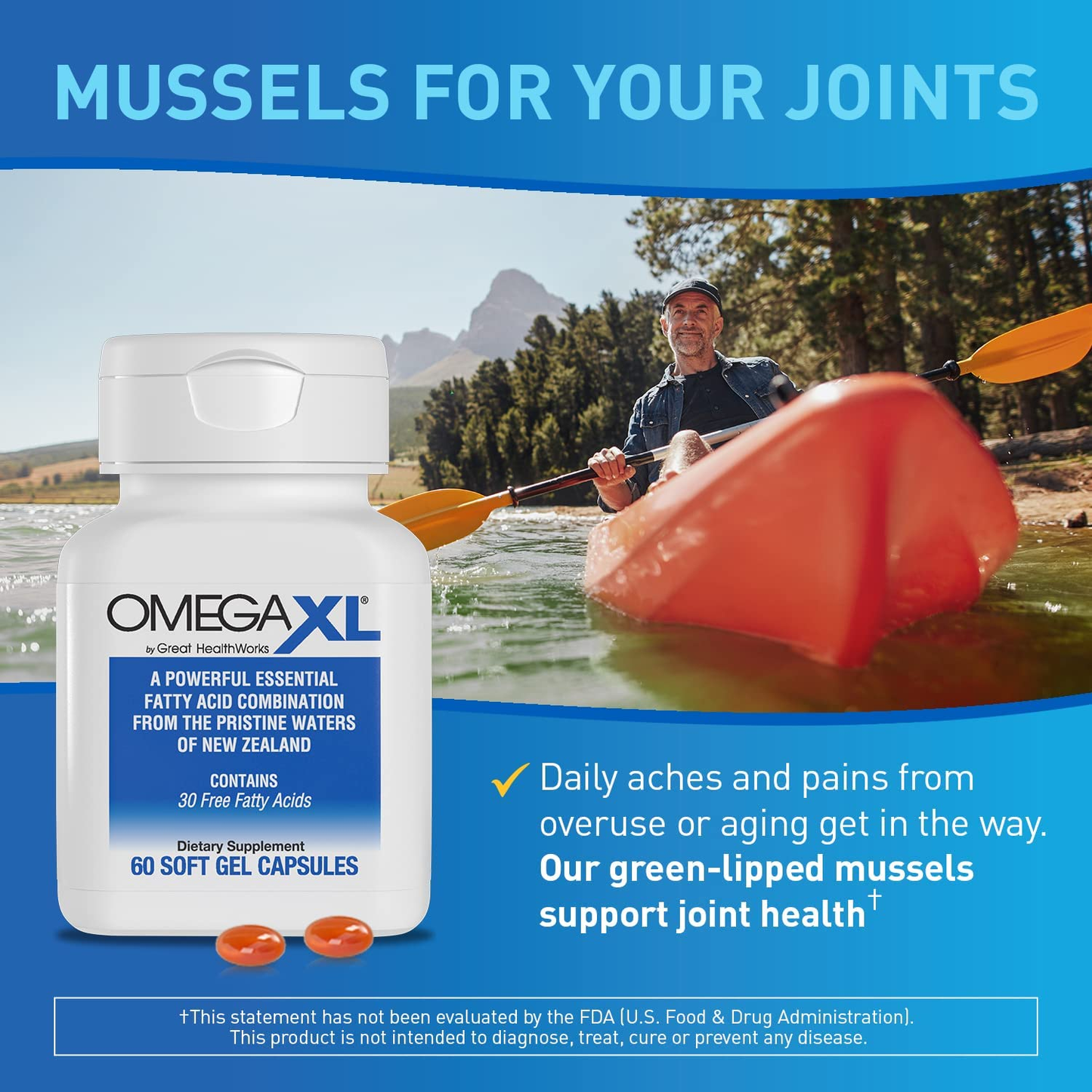 Support for Joint & Muscle Health, Mobility & Joint Pain Relief - 30+ Fatty Acids Green-Lipped Mussels No Fishy Aftertaste - 60 Softgels