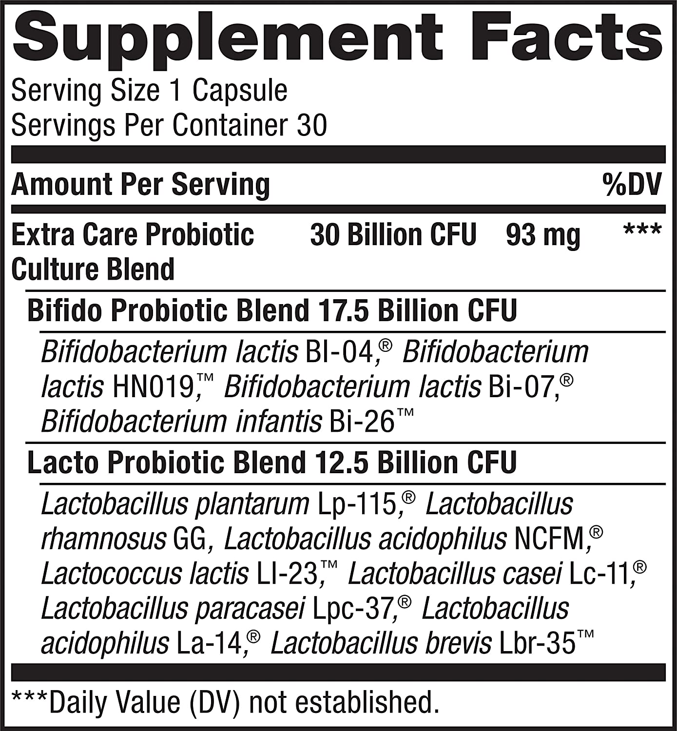 Probiotics 30 Billion CFU Guaranteed, 12 Strains, for Men & Women, Shelf Stable, Gluten Dairy & Soy Free, 30 Capsules, Ultimate Flora Extra Care - 60 Day Money Back Guarantee