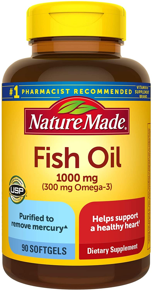 Fish Oil 1000 Mg, 90 Softgels, Fish Oil Omega 3 Supplement for Heart Health