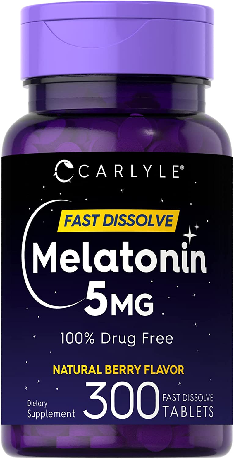 Melatonin 5 Mg Fast Dissolve 300 Tablets | Drug Free Aid | Natural Berry Flavor | Vegetarian, Non-Gmo