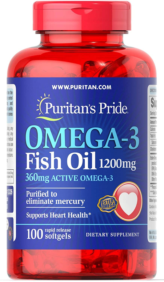 Omega-3 Fish Oil, 1200 Mg, Supports Heart Health and Healthy Circulation, 100 Count, by Puritan'Spride