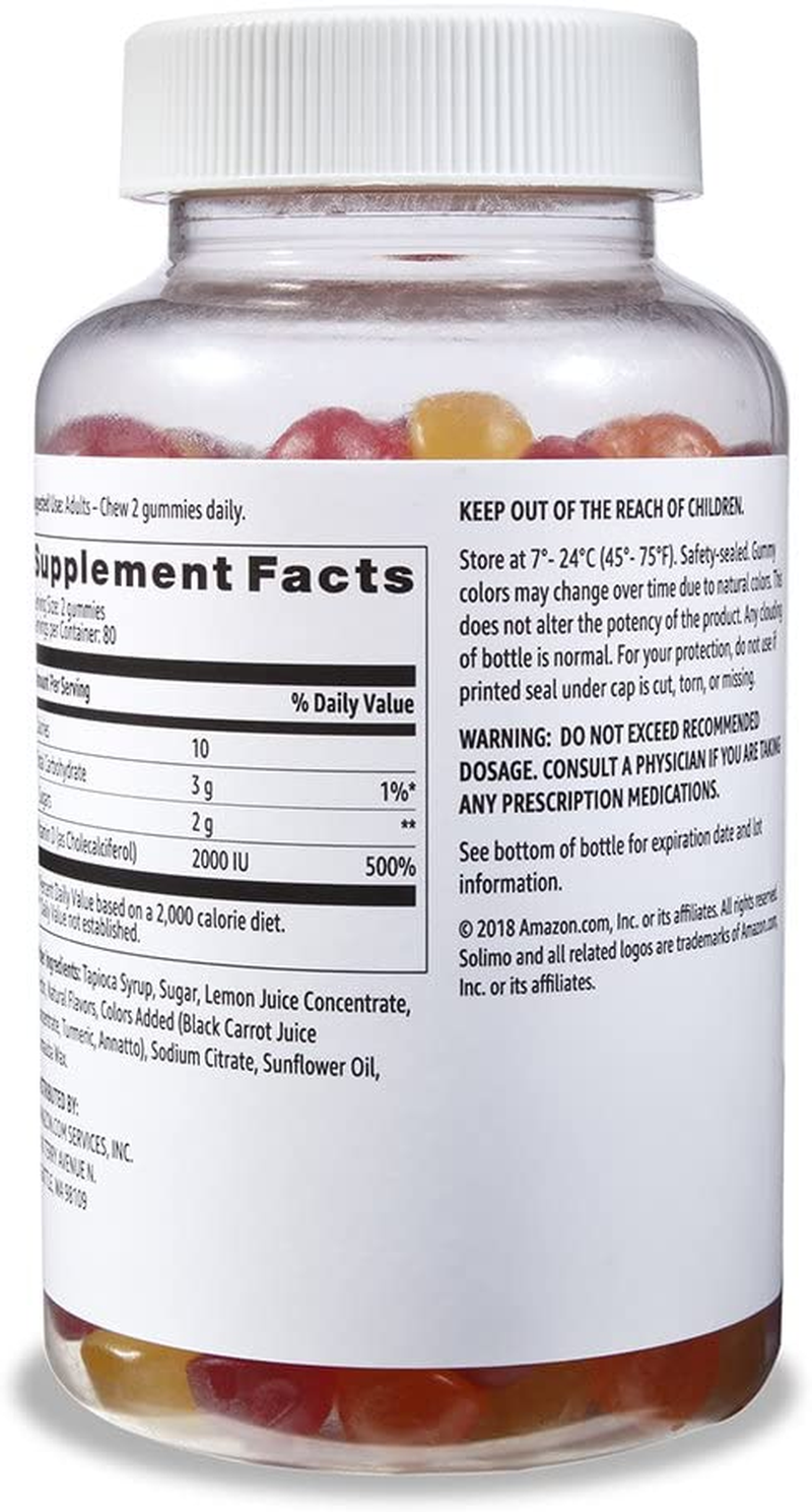 Amazon Brand -  Melatonin 5Mg, 120 Gummies (2 Gummies per Serving) &  Vitamin D3 2000 IU, 160 Gummies (2 Gummies per Serving)