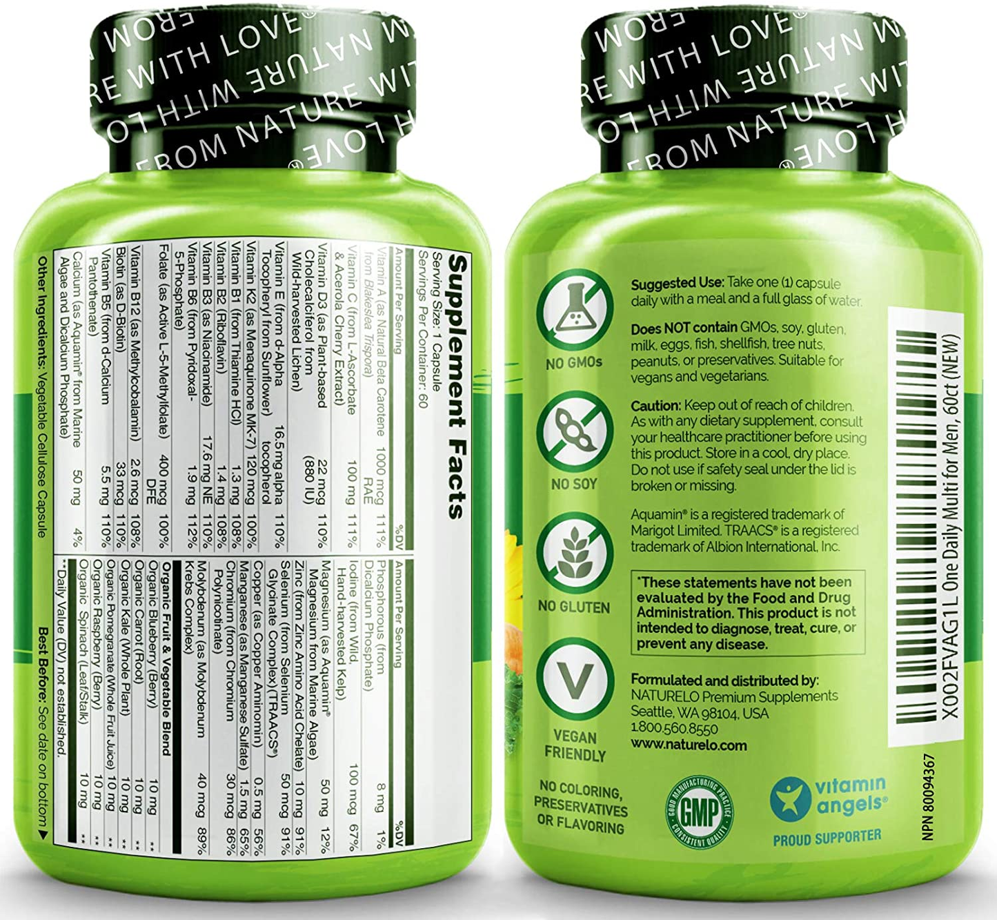 One Daily Multivitamin for Men - with Vitamins & Minerals + Organic Whole Foods - Supplement to Boost Energy, General Health - Non-Gmo - 60 Capsules | 2 Month Supply