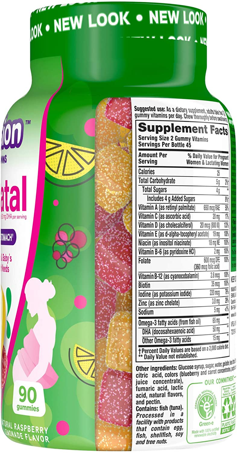 Prenatal Gummy Vitamins, Lemon & Raspberry Lemonade Flavored Pregnancy Vitamins for Women, 90 Count