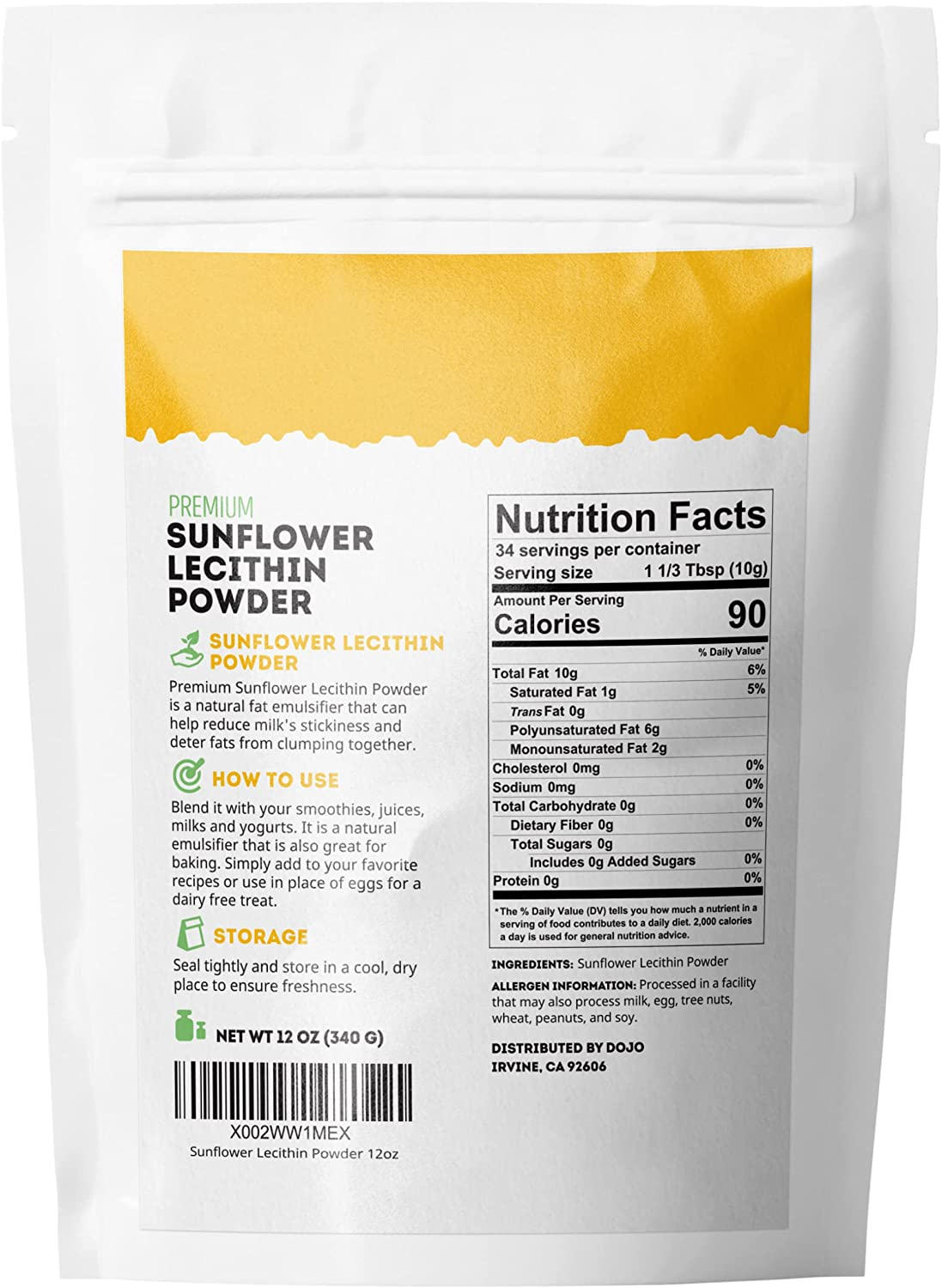 Sunflower Lecithin Powder for Baking Bread, Gummies, Cooking (12Oz) - . 100% Natural, Gluten Free, Non-Gmo Substitute for Lecithin Powder for Liposomal Vitamin C, Lactation Supplement