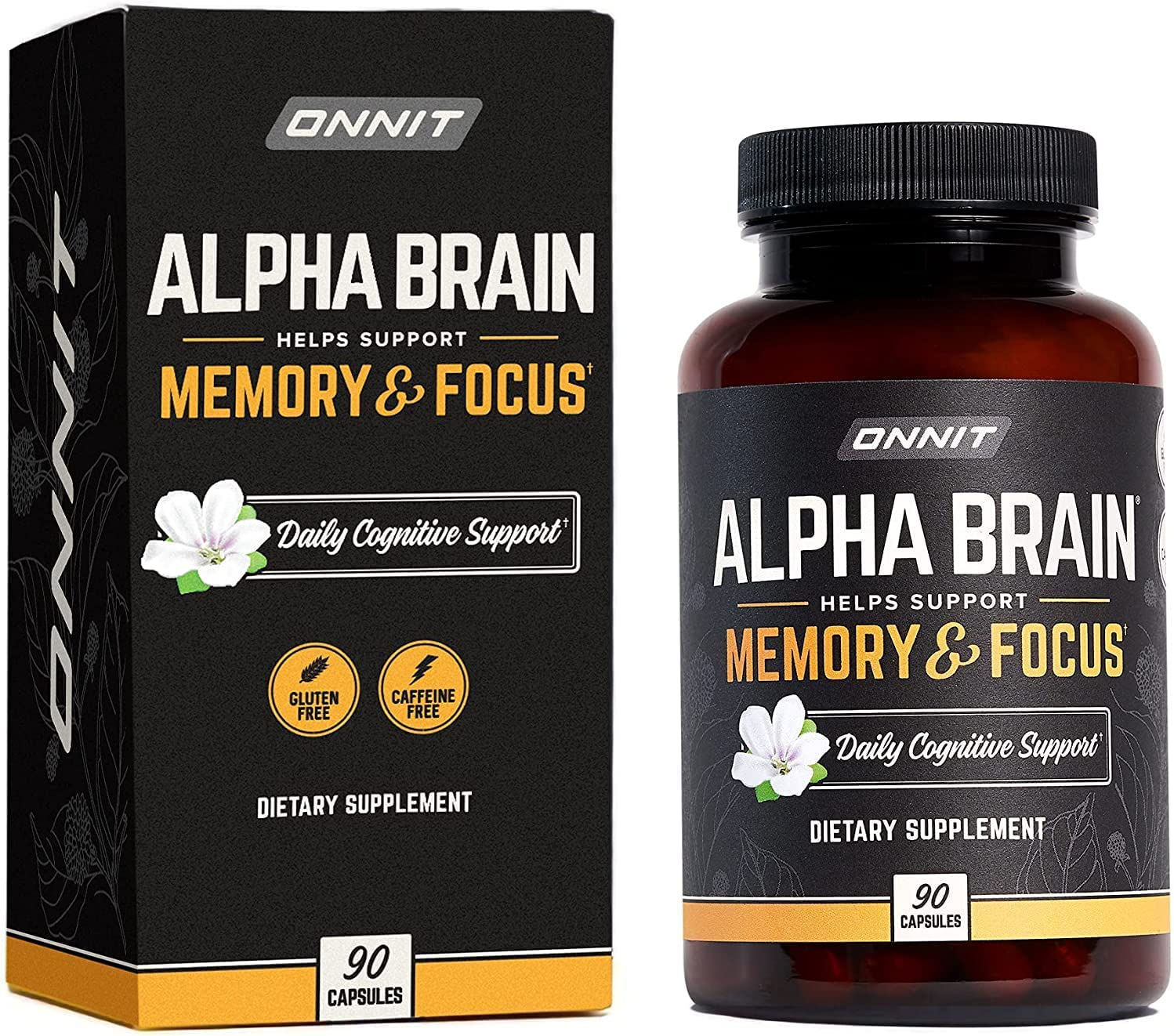 Alpha Brain Premium Nootropic Brain Supplement, 90 Count, for Men & Women - Caffeine-Free Focus Capsules for Concentration, Brain & Memory Support - Brain Booster Cat'S Claw, Bacopa, Oat Straw