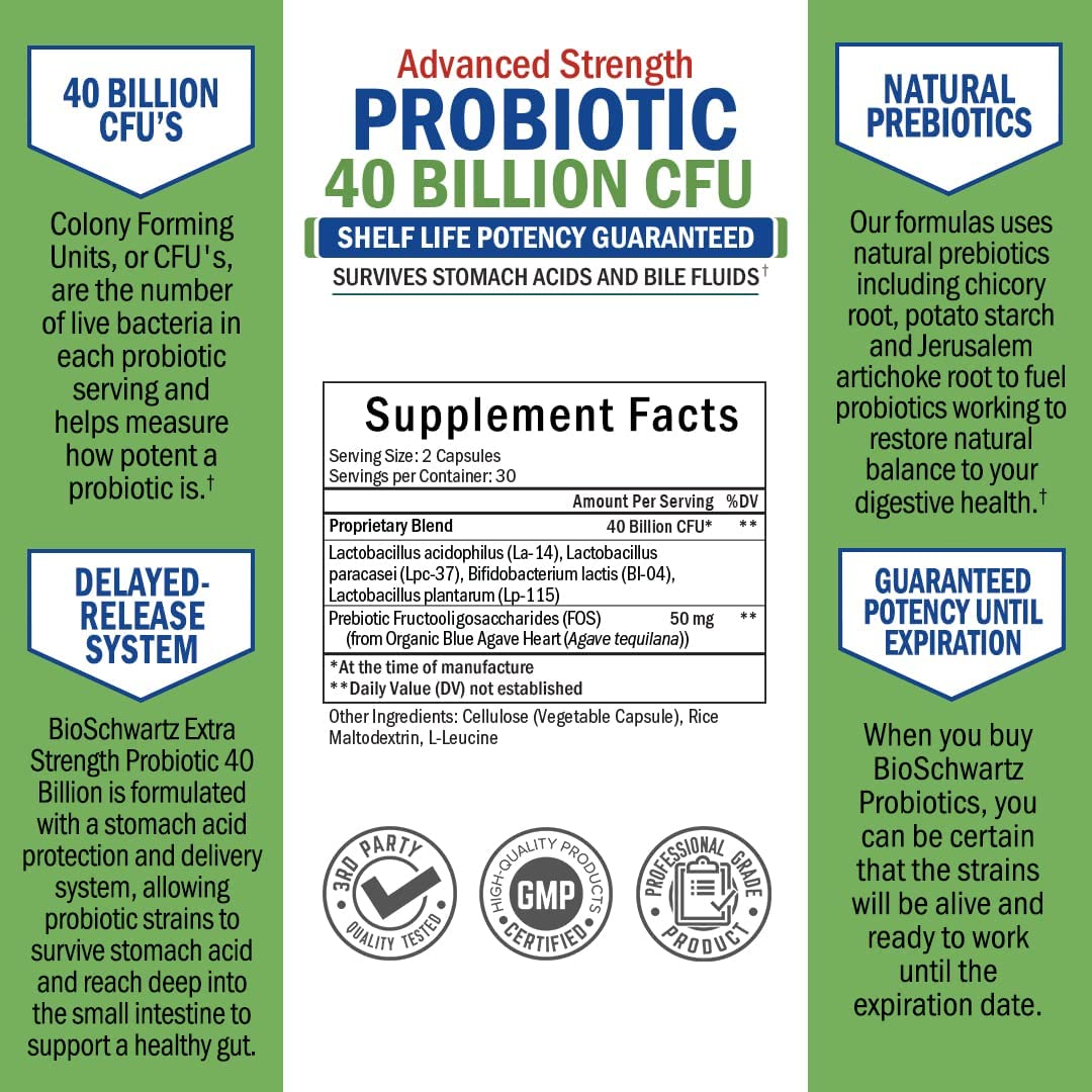 Probiotic 40 Billion CFU - Probiotics for Women & Men - Lactobacillus Acidophilus & Prebiotics - Digestive Health Capsules - Targeted Release Technology - Shelf Stable Supplement Non-Gmo - 60 Count