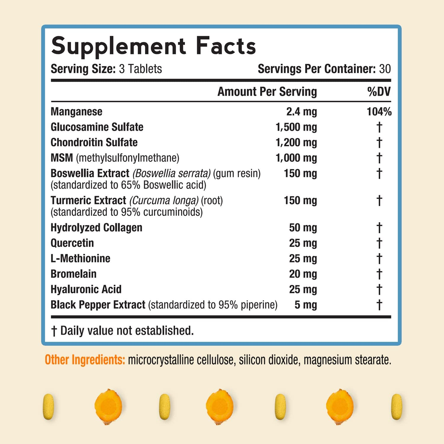 Glucosamine Chondroitin Turmeric MSM Quercetin for Inflammation, Pain, Discomfort, Men & Women, Black Pepper for High Absorption, Complete Joint Support, No Shellfish Soy, 90 Tabs