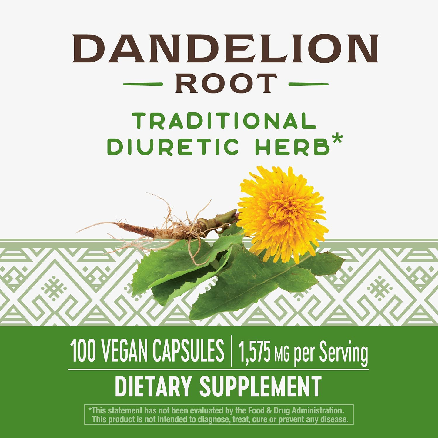 Dandelion Root, Traditional Diuretic Herb*, 100 Vegetarian Capsules