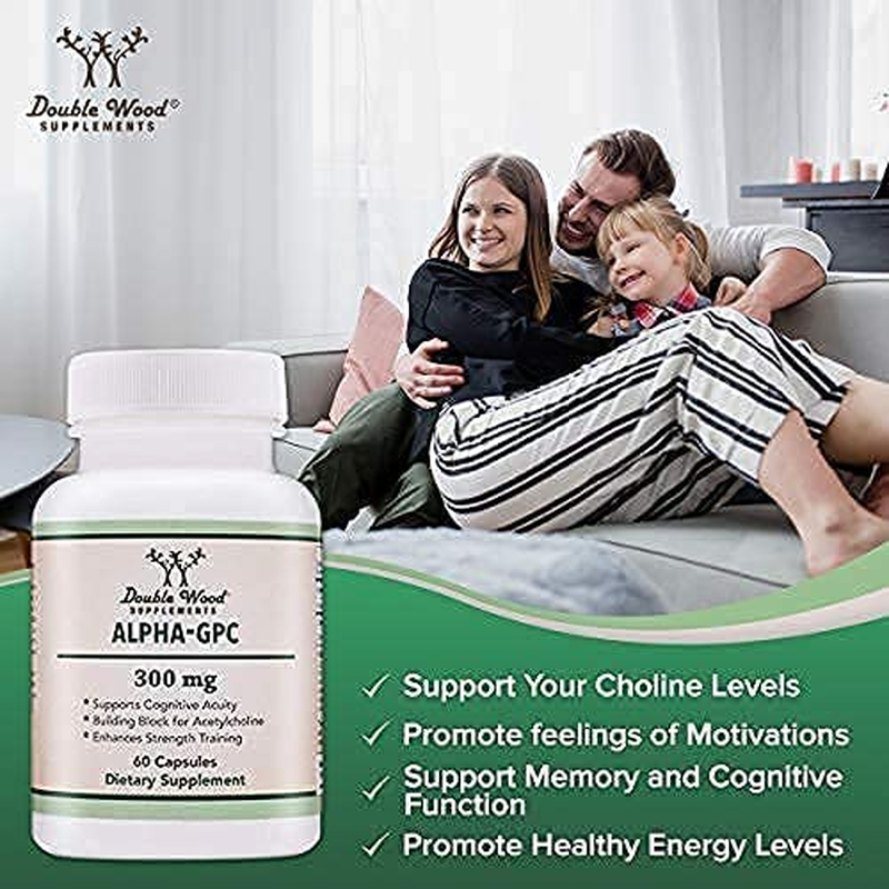 Alpha GPC Choline Capsules - 60 Count, 600Mg Servings – Brain Support Aid That Supports Focus, Memory, Motivation, and Energy - (Made in the USA) Brain Support Supplement by