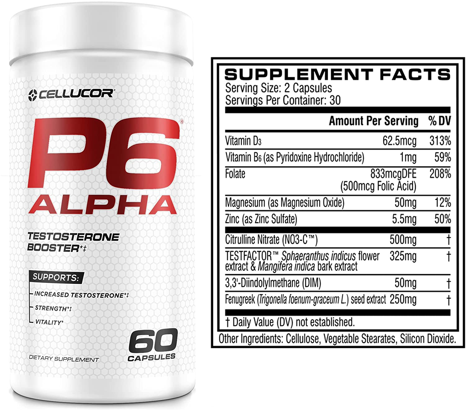 P6 Alpha Testosterone Booster for Men - Boost Lean Muscle Growth & Strength | Natural Test Booster Supplement W/ TESTFACTOR, DIM & Fenugreek - 60 Veggie Capsules