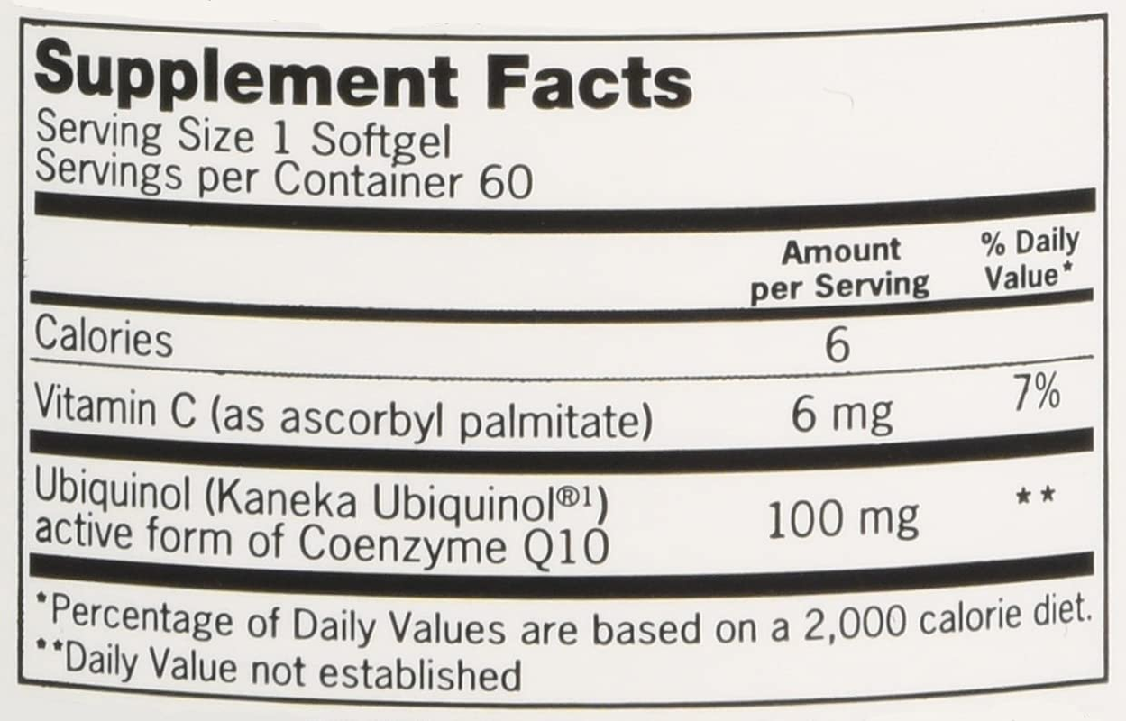 Mega Ubiquinol Coq10 100Mg, Superior Absorption, Patented Water and Fat Soluble Natural Supplement Form of C0Q10, Antioxidant for Heart Health, 60 Count (Pack of 1) Softgels