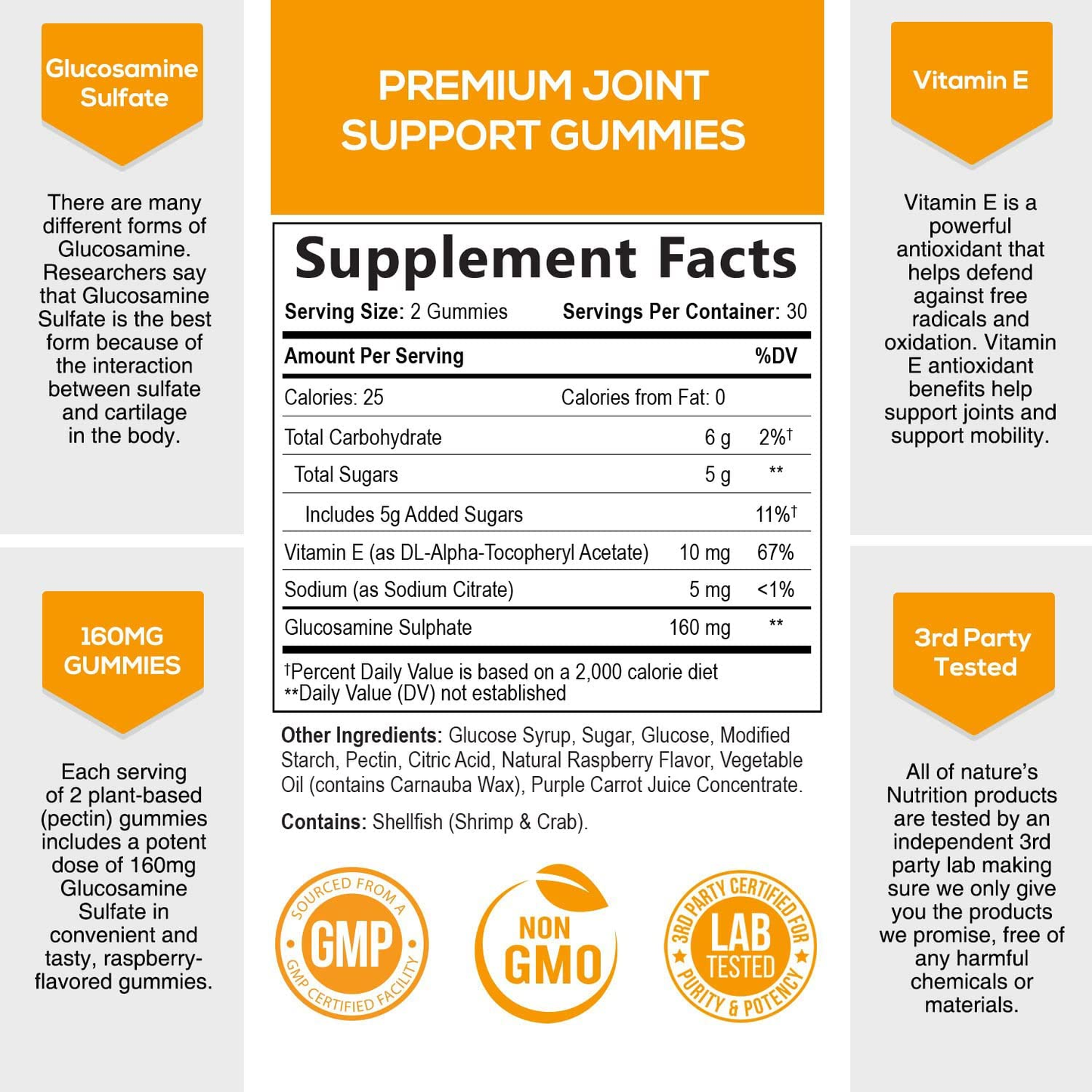 Joint Support Gummies Extra Strength Glucosamine & Vitamin E - Natural Joint & Flexibility Support - Best Cartilage & Immune Health Support Supplement for Men and Women - 60 Gummies