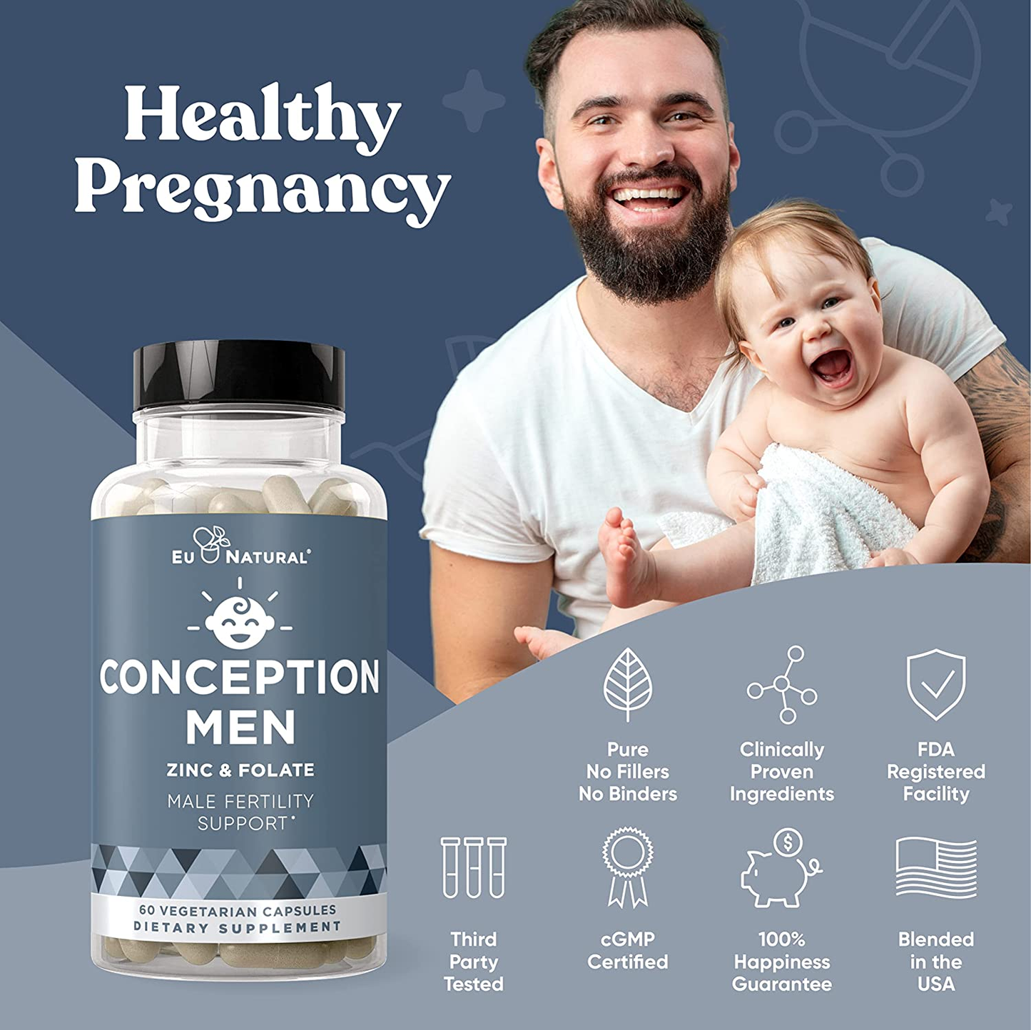 Conception Men Fertility Vitamins – Male Optimal Count & Healthy Volume Production – Zinc, Folate, Ashwagandha Pills – 60 Vegetarian Soft Capsules