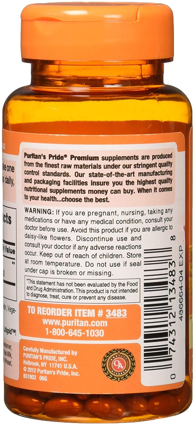 Lutein 6 Mg with Zeaxanthin Supports Eye Health, 200 Count by Puritan'S Pride