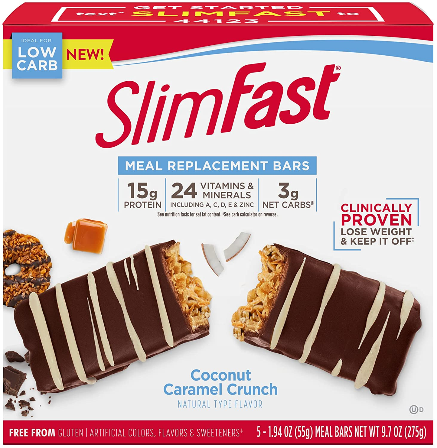 Meal Replacement Bar, Coconut Caramel Crunch, 15G of Protein for Weight Loss, 5 Count Box