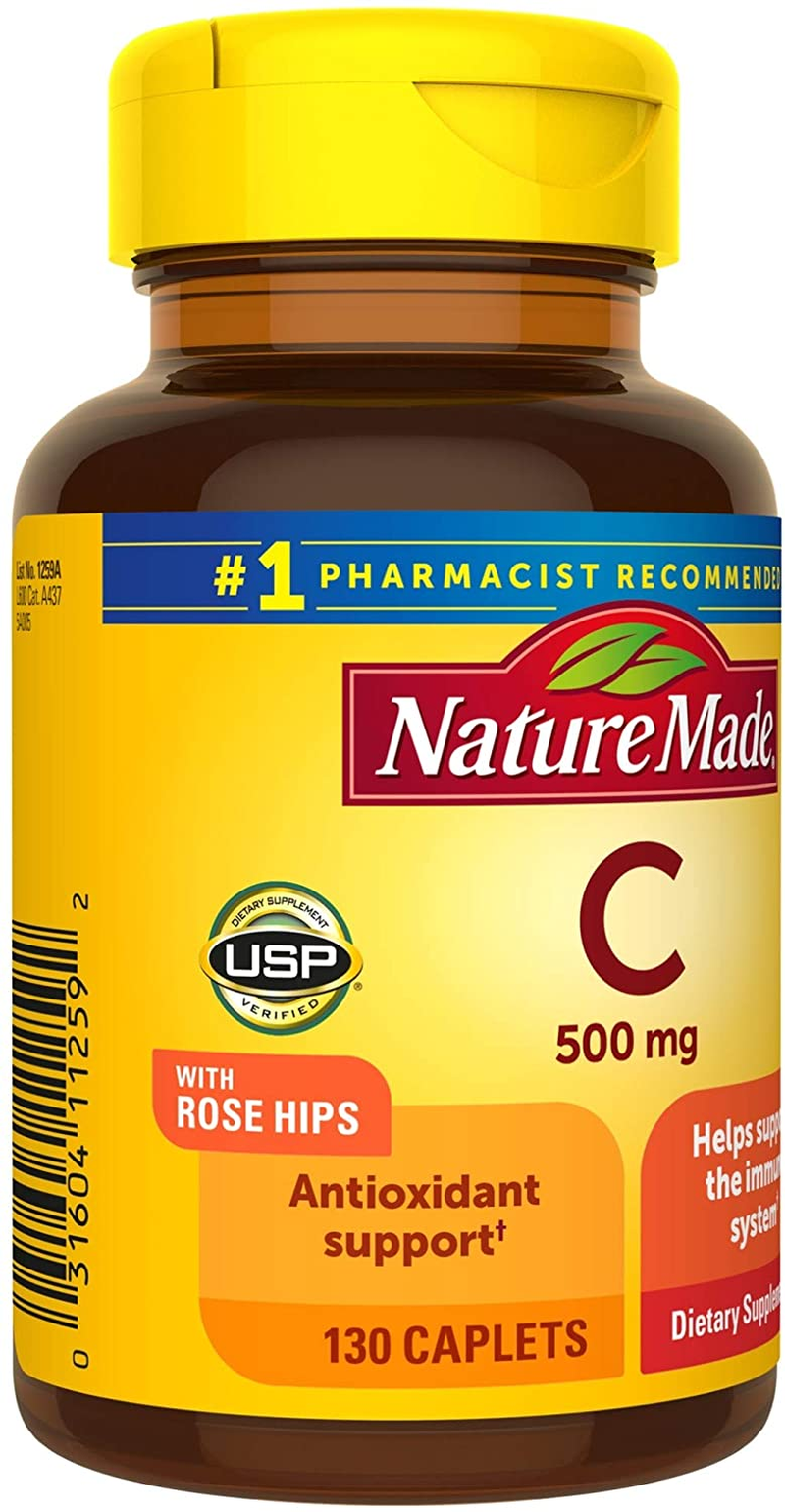 Vitamin C 500 Mg Caplets with Rose Hips, 130 Count