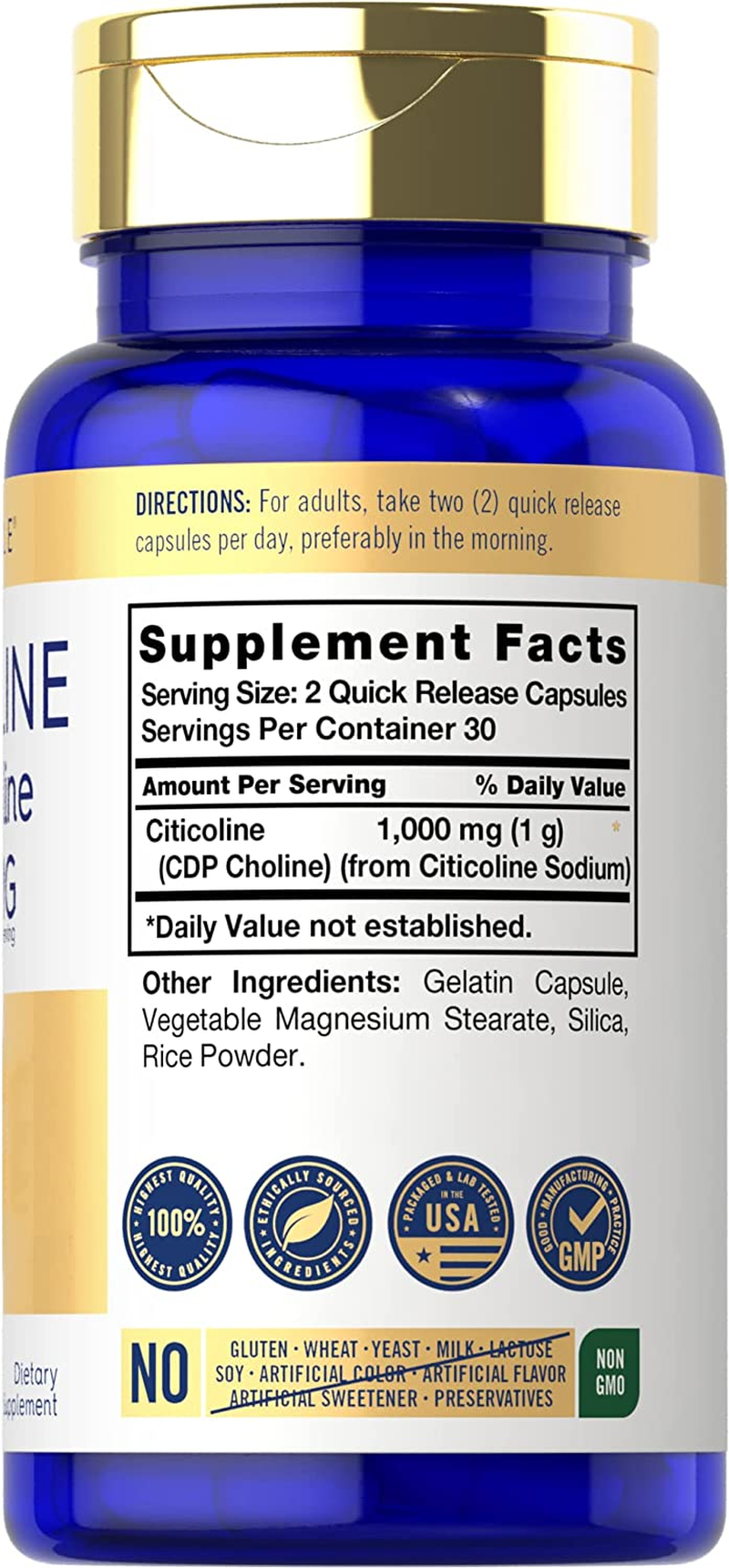 Citicoline CDP Choline 1000Mg | 60 Capsules | Non-Gmo, Gluten Free Supplement | by