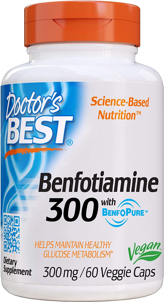 Benfotiamine, Non-Gmo, Vegan, Gluten Free, Soy Free, Helps Maintain Blood Sugar Levels, 300 Mg, 60 Veggie Caps (DRB-00270)