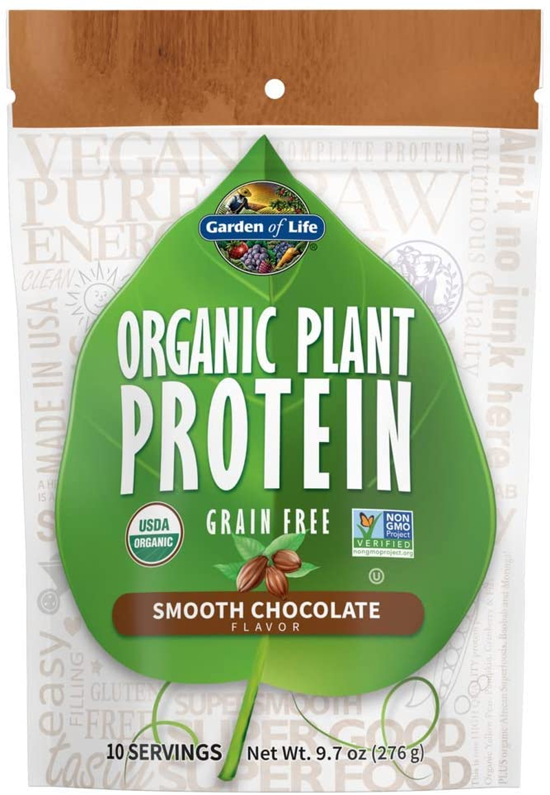 Organic Plant Protein Smooth Chocolate Powder, 10 Servings - Vegan, Grain Free & Gluten Free Plant Based Protein Shake with 1 Billion CFU Probiotics & Enzymes, 15 G Protein, 9.7 Oz