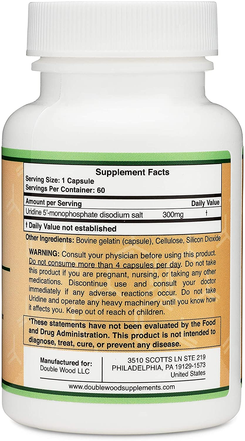 Uridine Monophosphate - Third Party Tested (Choline Enhancer, Beginner Nootropic) 300Mg, Manufactured in USA by  (60 Capsules)