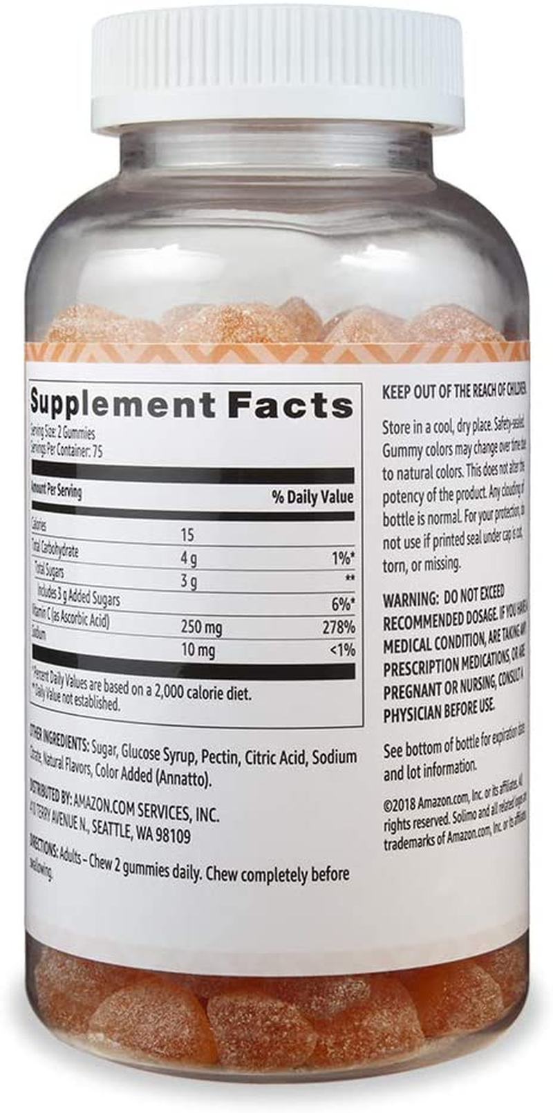 Amazon Brand -  Vitamin C 250Mg, 150 Gummies (2 Gummies per Serving), Immune Health