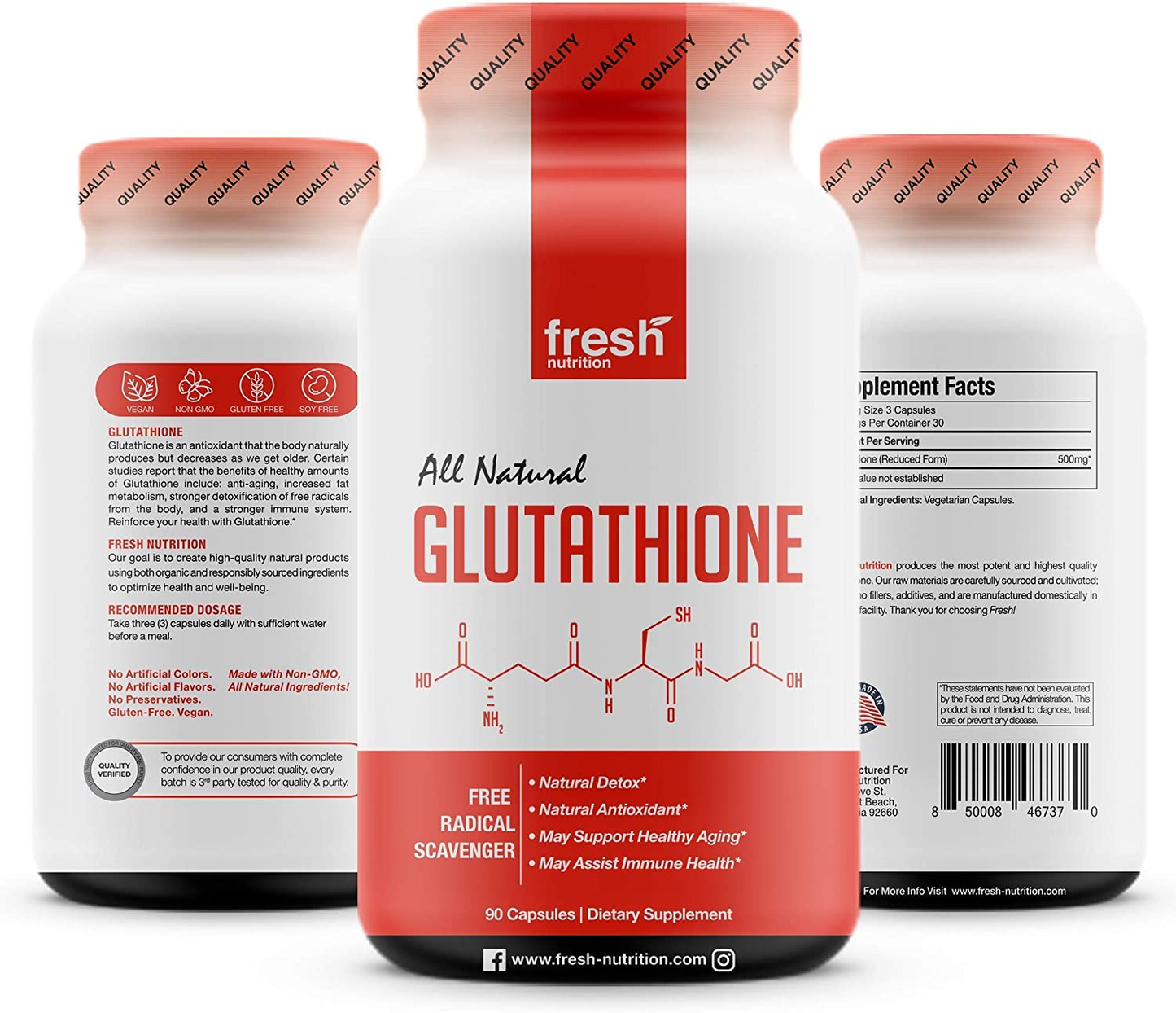 Glutathione Supplement - Strongest DNA Verified Glutathione Reduced - Vegan Friendly, Non GMO, Gluten & Soy Free