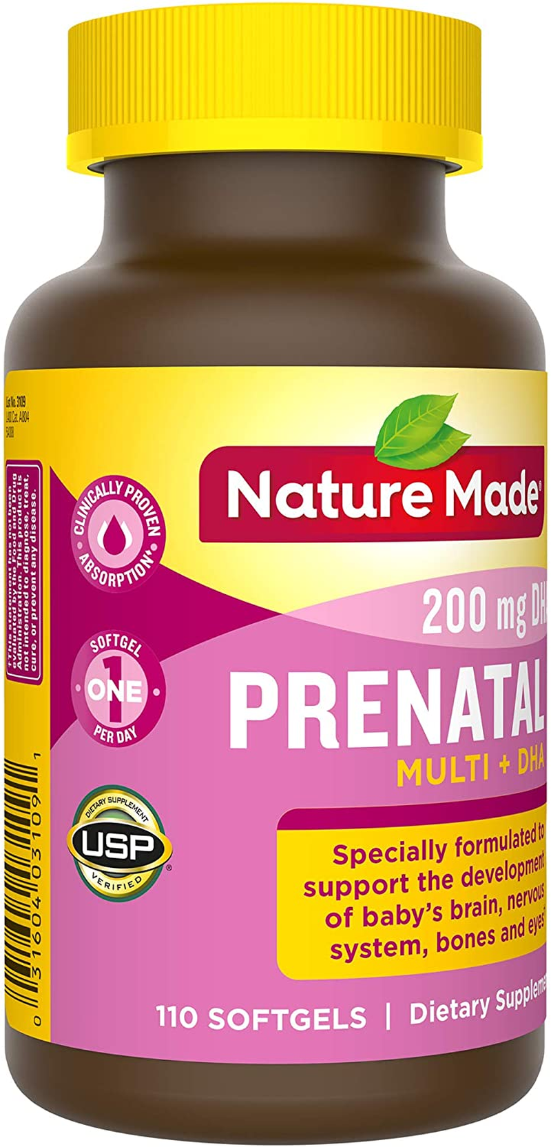 Prenatal with Folic Acid + DHA, Dietary Supplement for Daily Nutritional Support, 110 Softgels, 110 Day Supply