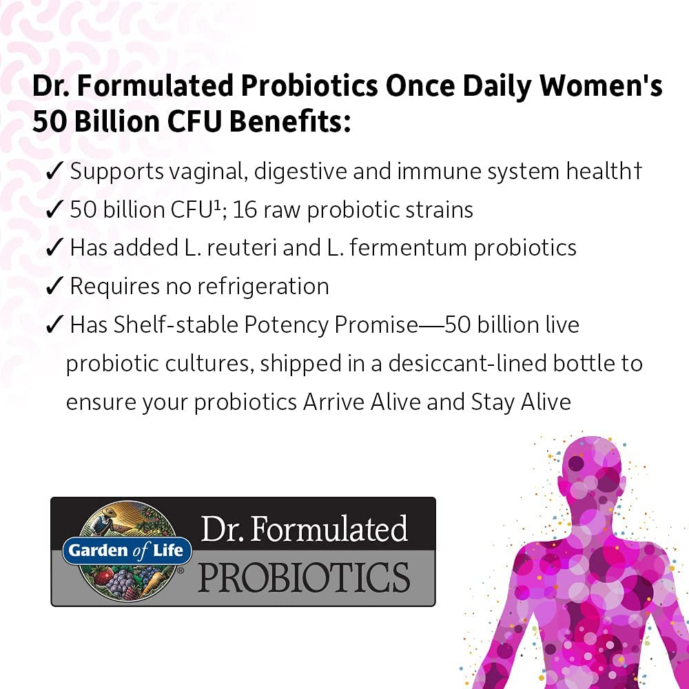 Dr. Formulated Probiotics for Women, Once Daily Women’S Probiotics 50 Billion CFU Guaranteed and Prebiotic Fiber, Shelf Stable One a Day Probiotic No Gluten Dairy or Soy, 30 Capsules