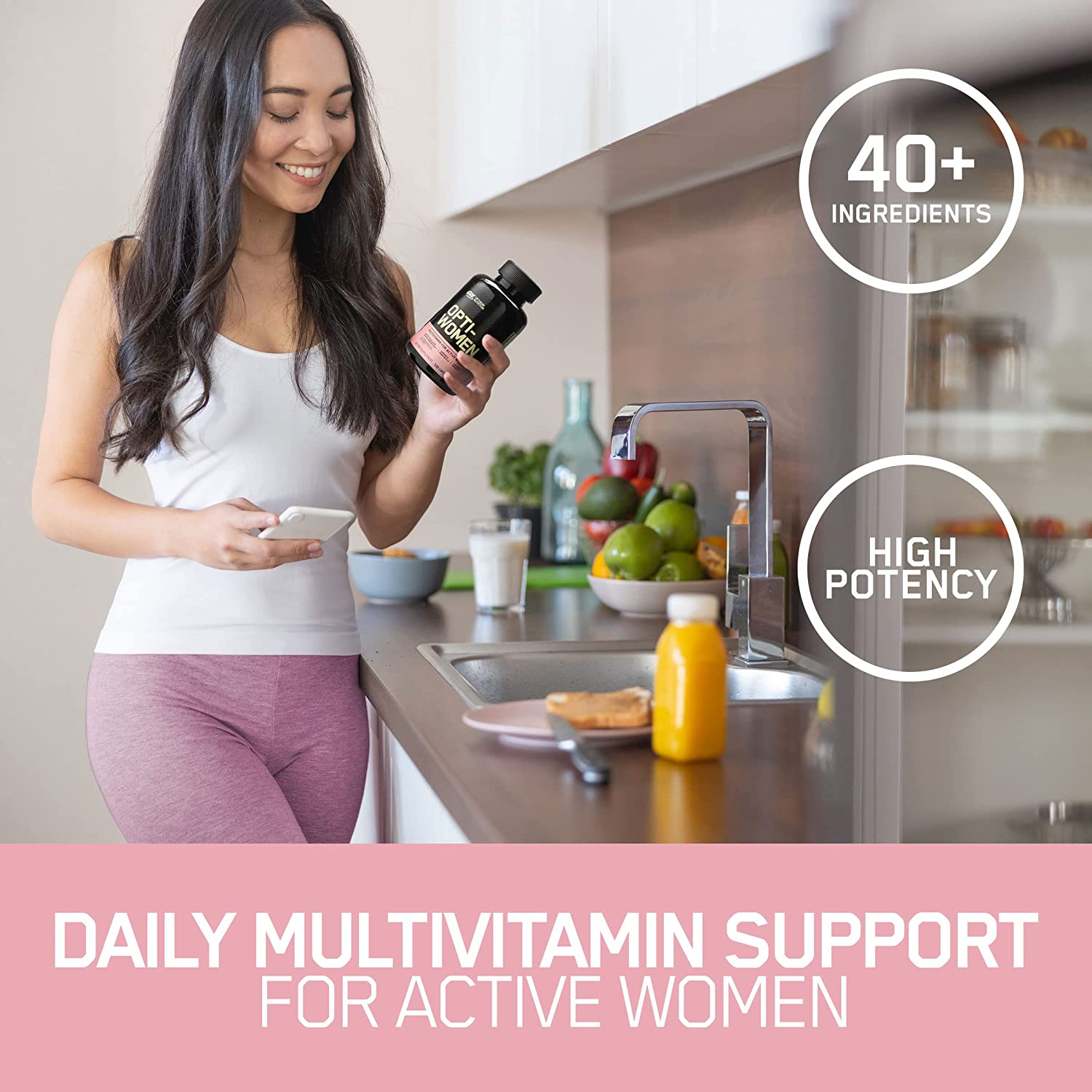 Opti-Women, Vitamin C, Zinc and Vitamin D for Immune Support Womens Daily Multivitamin Supplement with Iron, Capsules, 60 Count