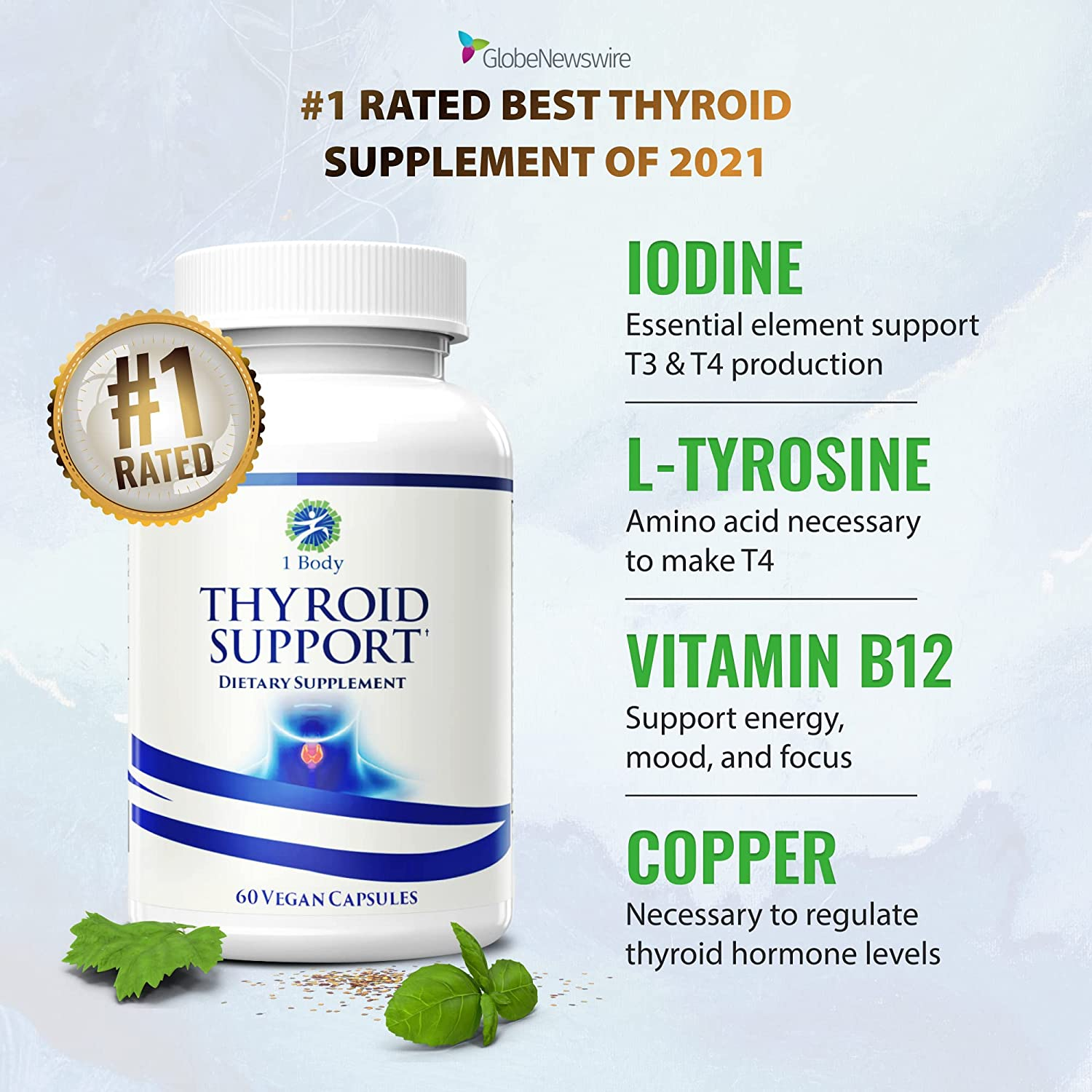 Thyroid Support Supplement for Women and Men - Energy & Focus Formula - Vegetarian & Non-Gmo - Iodine, Vitamin B12 Complex, Zinc, Selenium, Ashwagandha, Copper, Coleus Forskohlii, & More 30 Day Supply