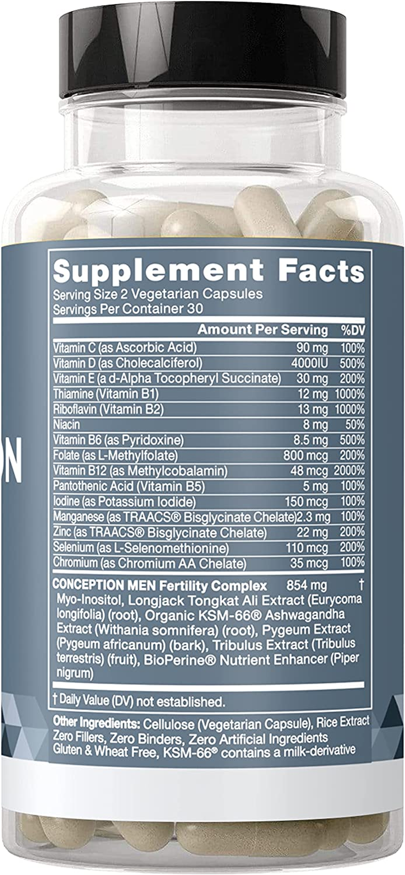 Conception Men Fertility Vitamins – Male Optimal Count & Healthy Volume Production – Zinc, Folate, Ashwagandha Pills – 60 Vegetarian Soft Capsules