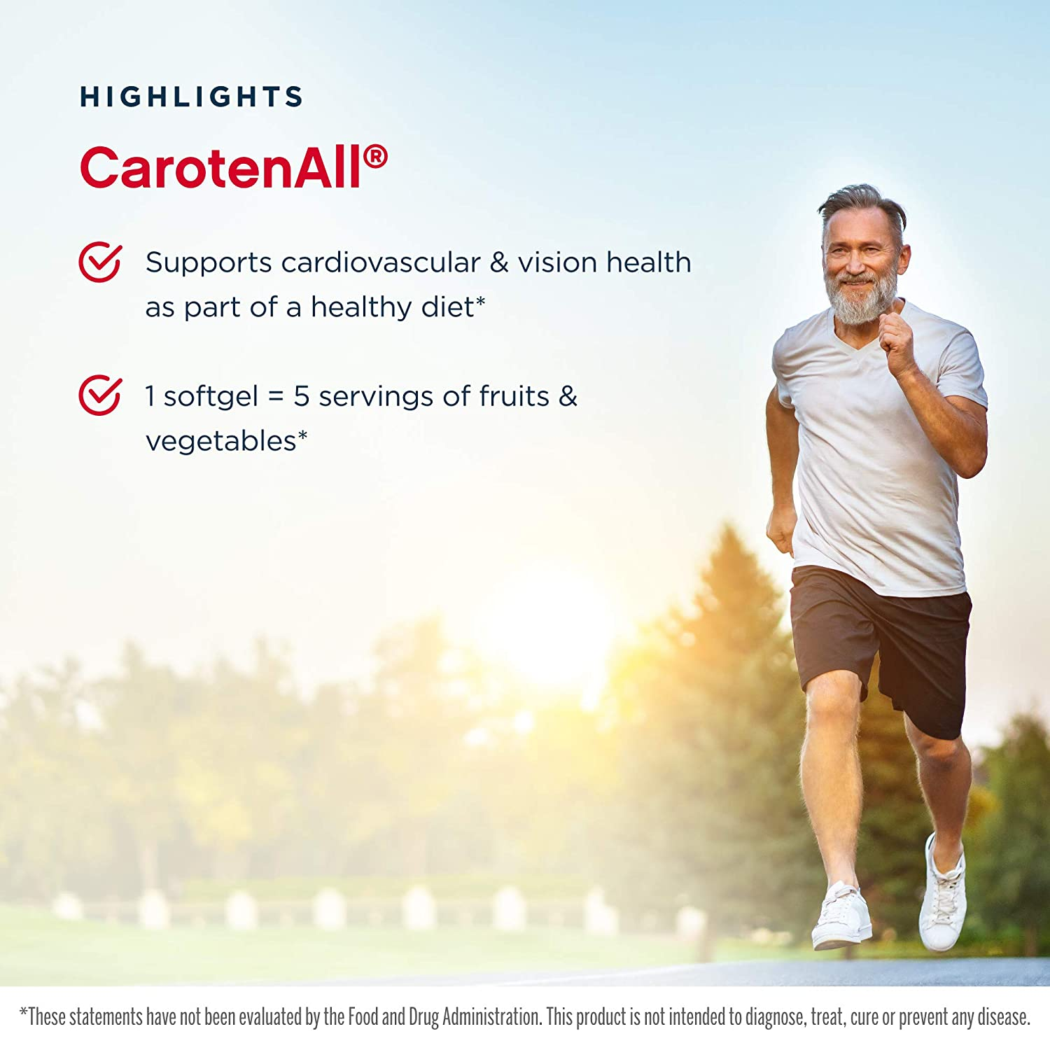 Carotenall Provides Seven Major Carotenoids, Equivalent to Five Servings of Fruits & Vegetables, Cardiovascular & Vision Health Support, White, 60 Count