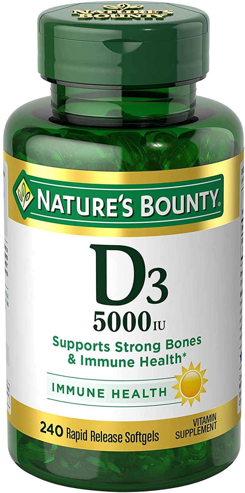 Nature’S Bounty Vitamin D3, Immune Support, 125 Mcg (5000Iu), Rapid Release Softgels, 240 Ct