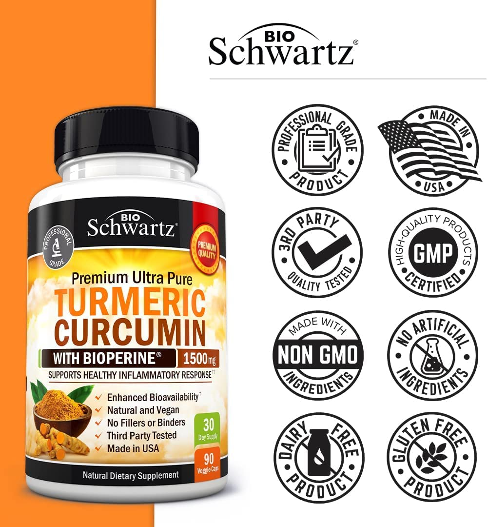 Turmeric Curcumin with Bioperine 1500Mg - Natural Joint & Healthy Inflammatory Support with 95% Standardized Curcuminoids for Potency & Absorption - Non-Gmo, Gluten Free Capsules with Black Pepper.