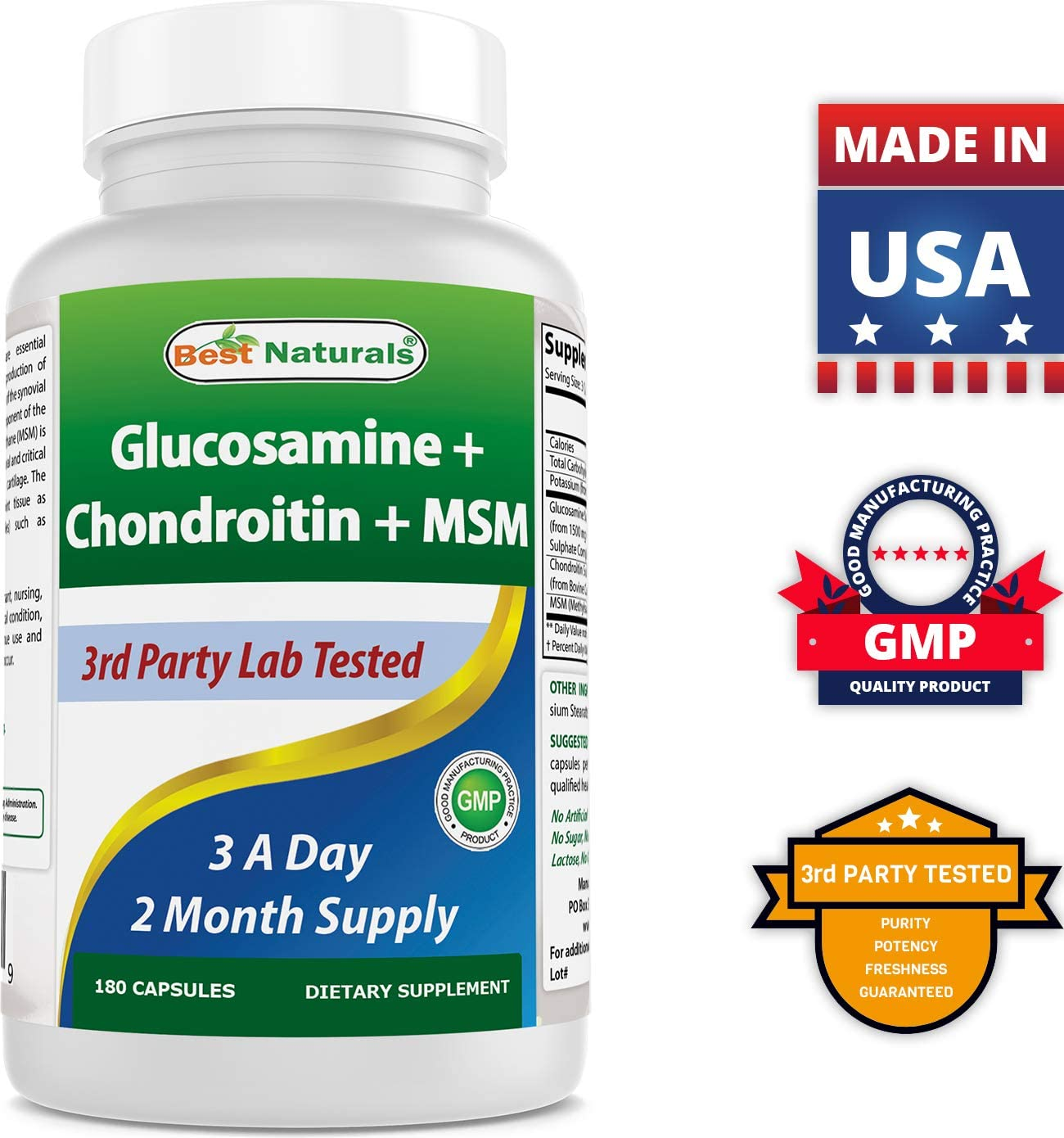 Glucosamine Chondroitin and MSM (Non-Gmo) - Promotes Joint Health - 180 Count