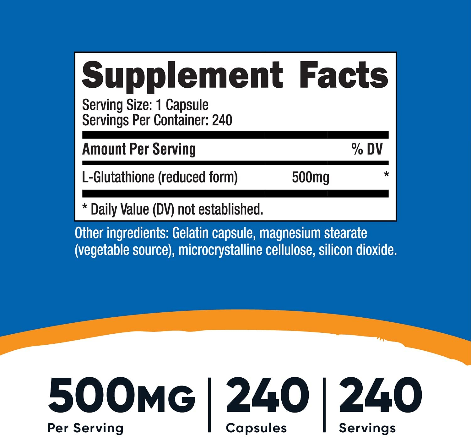 Glutathione Capsules 500Mg, 240 Capsules - Gluten Free, Non-Gmo