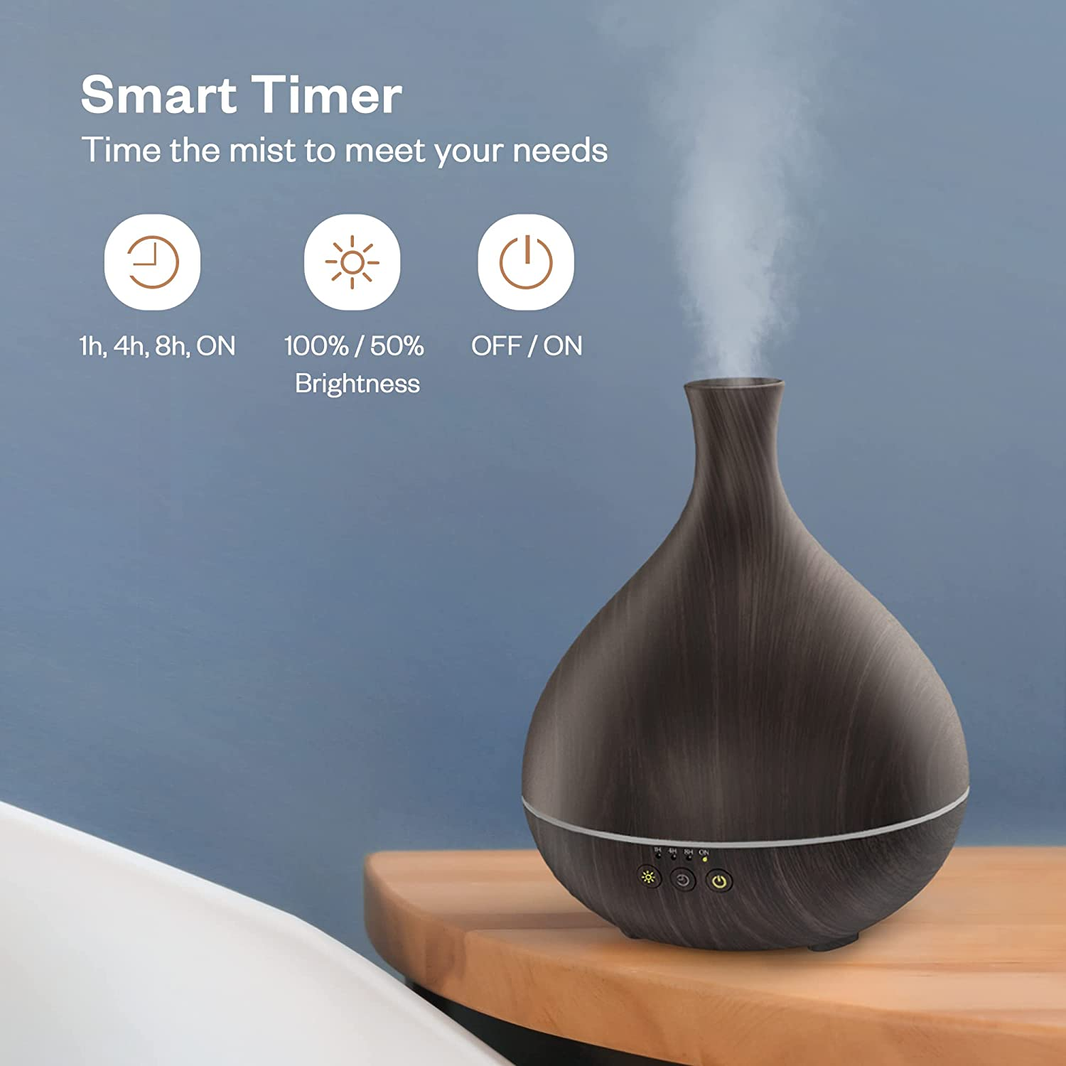 Essential Oil Diffuser Large Capacity 500Ml Cool Mist Humidifier Dual Mist Mode Smart Timer Aromatherapy Diffuser (Dark Brown)