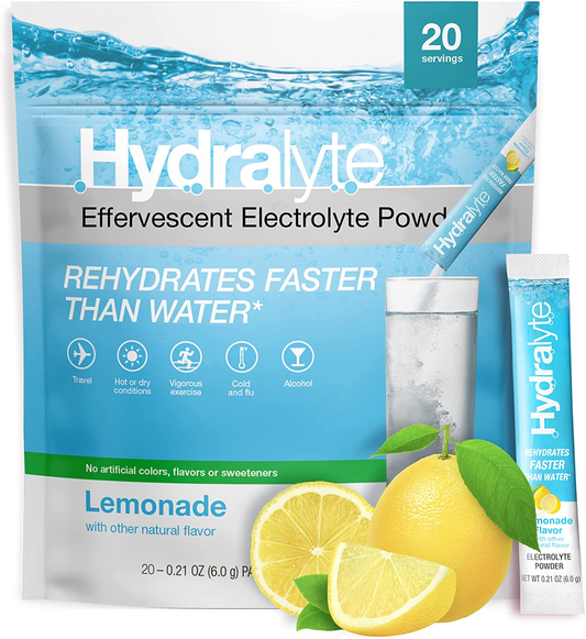 Electrolyte Powder Packets | Lemonade Hydration Packets | Easy Dissolve Electrolyte Powder for Rehydration Solutions | All Natural Low Sugar Hydration Powder Packets (8 Oz Serving, 20 Count)