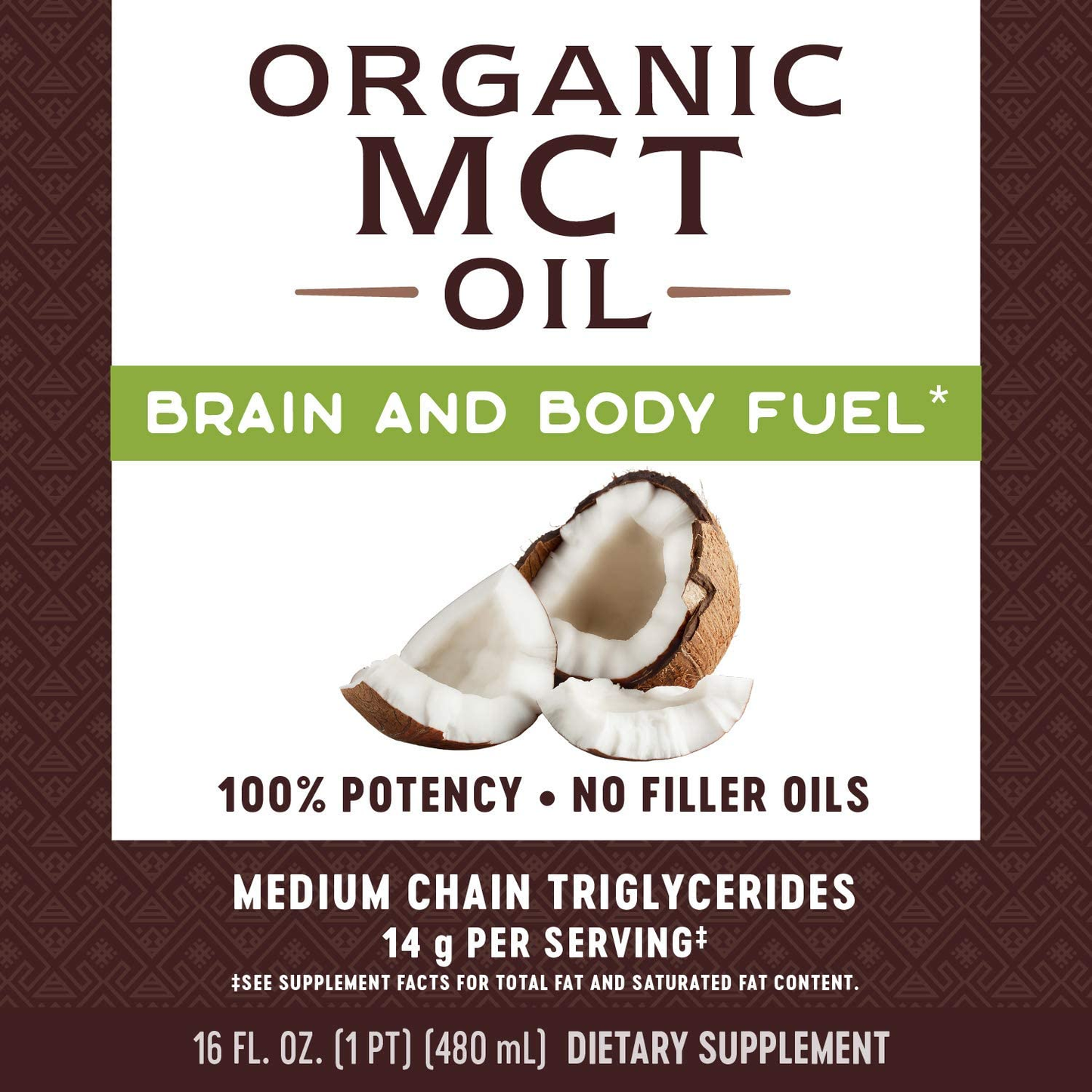 MCT Oil, Brain and Body Fuel from Coconuts; Keto and Paleo Friendly, Organic, Gluten Free, Non-Gmo Project Verified, 16 Fl. Oz.