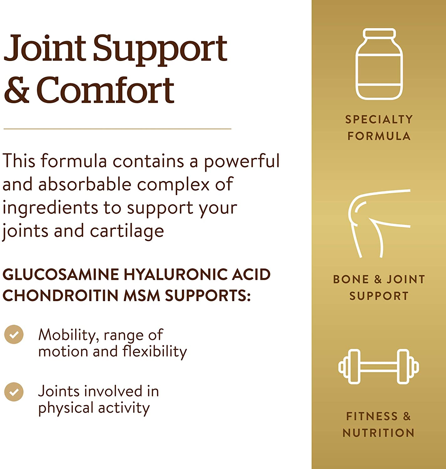 Glucosamine Hyaluronic Acid Chondroitin MSM (Shellfish-Free), 60 Tablets - Joint Support & Comfort - Supports Active Lifestyles - Non-Gmo, Gluten Free, Dairy Free - 20 Servings