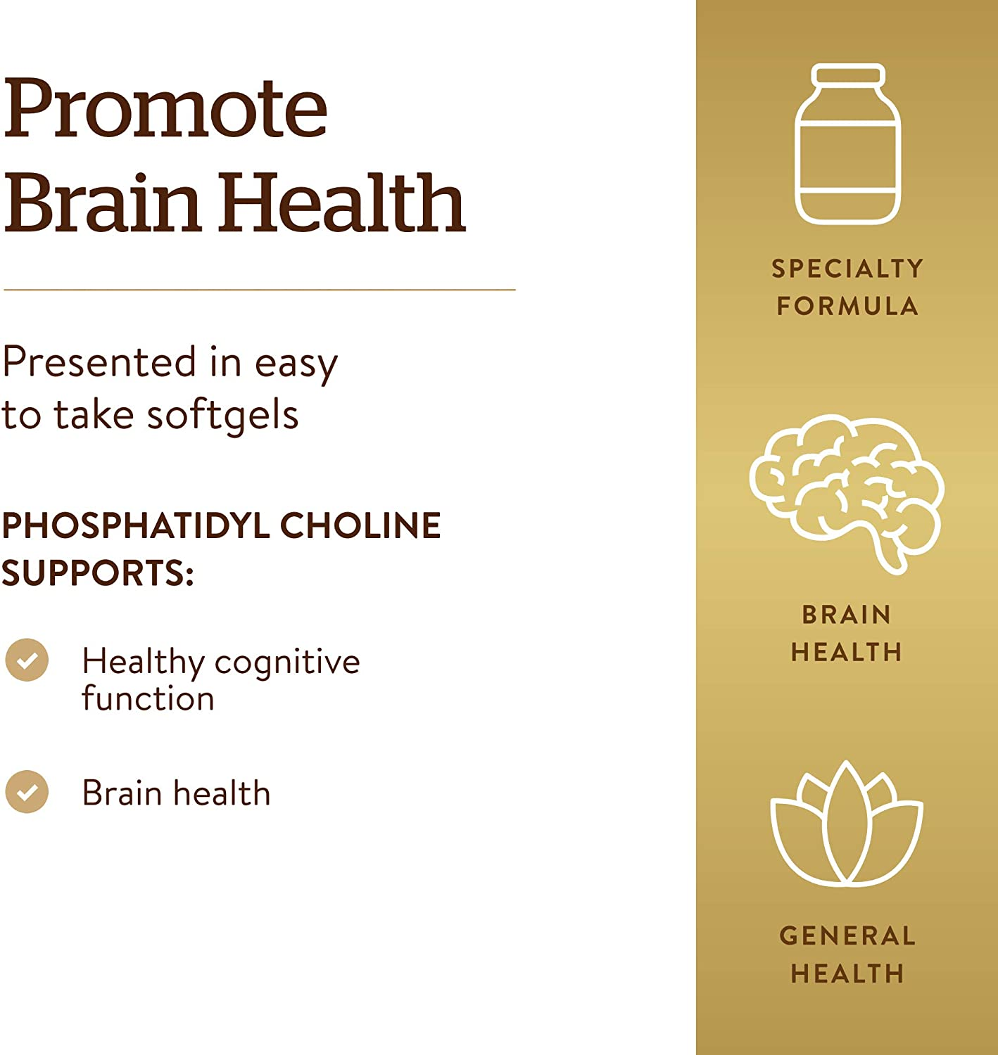 Phosphatidylcholine, 100 Softgels - Promote Healthy Cognitive Function - Derived from Lecithin - Contains Choline for Neurotransmitter Acetylcholine - Gluten Free, Dairy Free - 50 Servings