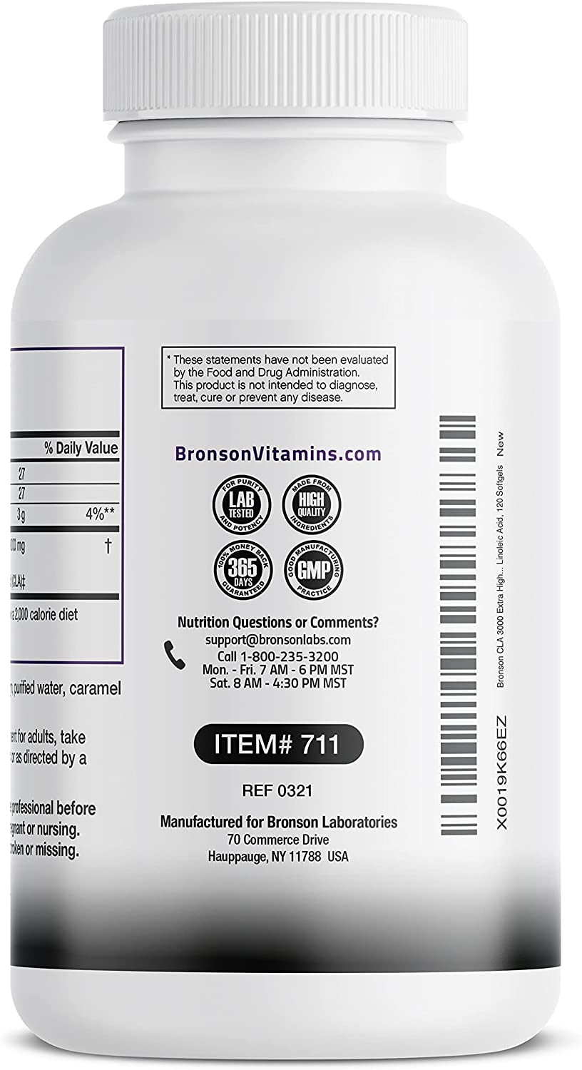 CLA 3000 Extra High Potency Supports Healthy Weight Management Lean Muscle Mass Non-Stimulating Conjugated Linoleic Acid 120 Softgels