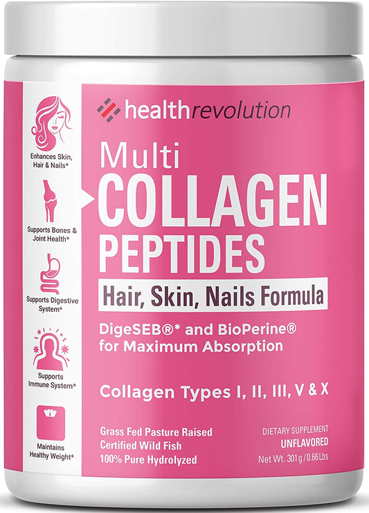 Multi Collagen Peptides Powder Supplement Types I, II, III, V, X - 5 Hydrolyzed Collagen Peptides– for Skin Hair Nails Joints –Triple Refined for Easy Mixing, Non-Gmo Dairy Gluten-Free, Unflavored