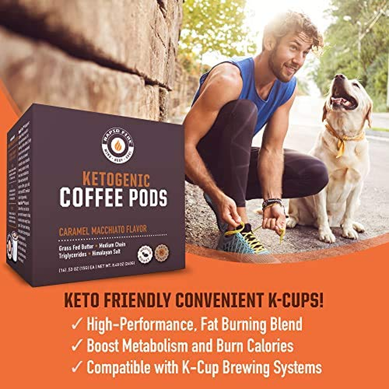 Caramel Macchiato Ketogenic High Performance Keto Coffee Pods, Supports Energy & Metabolism, Weight Loss Diet, Single Serve K Cup, Brown, 16 Count